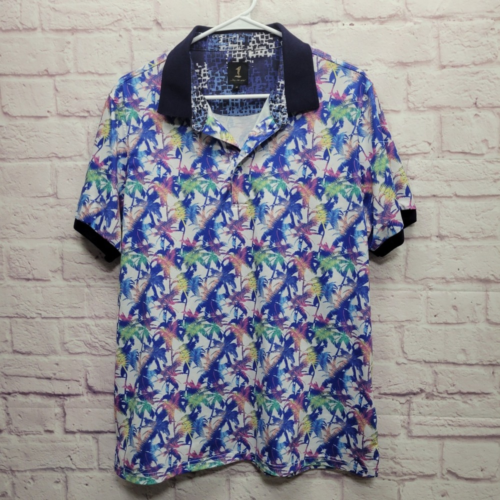 Like No Other Palm Tree Polo Shirt Men M Tropical Beachcore Abstract Golf Travel